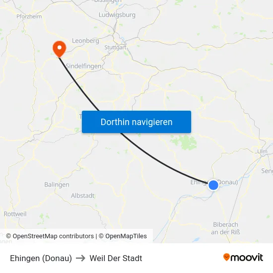 Ehingen (Donau) to Weil Der Stadt map
