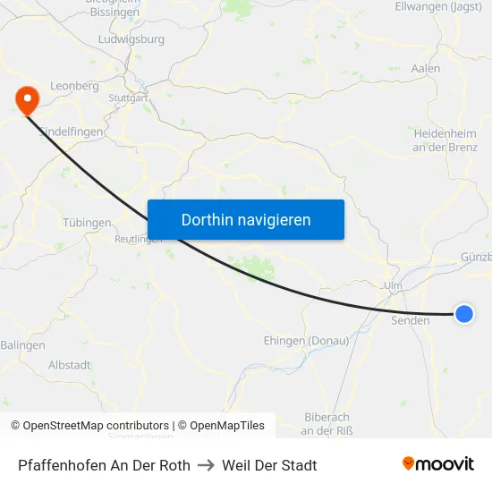 Pfaffenhofen An Der Roth to Weil Der Stadt map