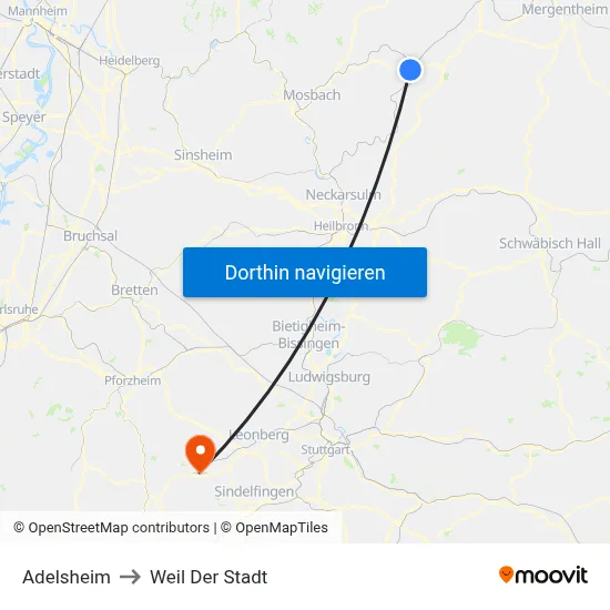 Adelsheim to Weil Der Stadt map
