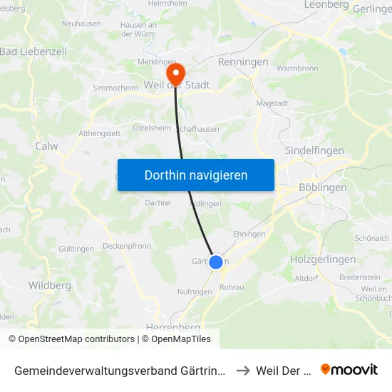 Gemeindeverwaltungsverband Gärtringen/Ehningen to Weil Der Stadt map