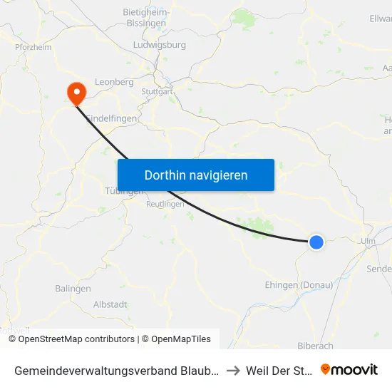 Gemeindeverwaltungsverband Blaubeuren to Weil Der Stadt map