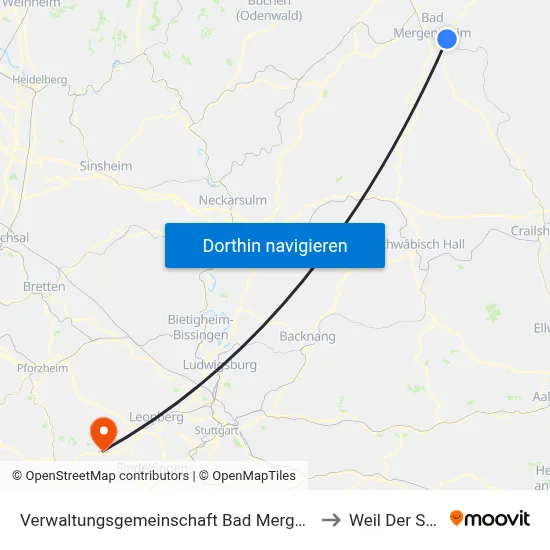 Verwaltungsgemeinschaft Bad Mergentheim to Weil Der Stadt map