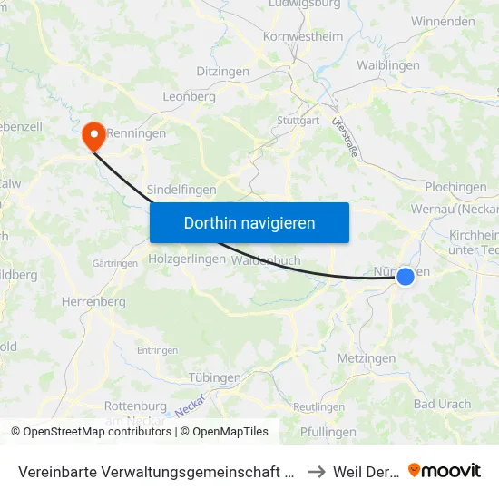 Vereinbarte Verwaltungsgemeinschaft Der Stadt Nürtingen to Weil Der Stadt map
