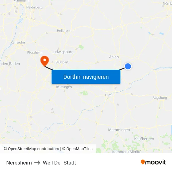 Neresheim to Weil Der Stadt map