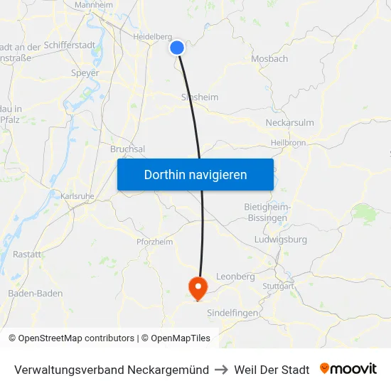 Verwaltungsverband Neckargemünd to Weil Der Stadt map