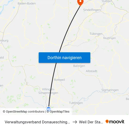 Verwaltungsverband Donaueschingen to Weil Der Stadt map