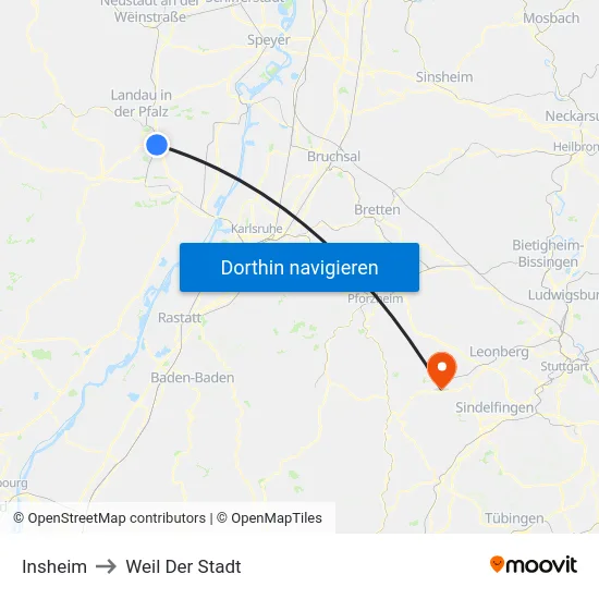 Insheim to Weil Der Stadt map