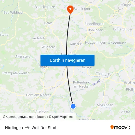 Hirrlingen to Weil Der Stadt map