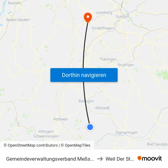 Gemeindeverwaltungsverband Meßstetten to Weil Der Stadt map