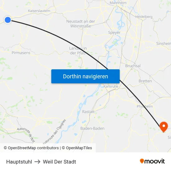 Hauptstuhl to Weil Der Stadt map