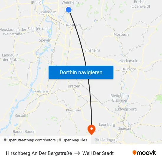 Hirschberg An Der Bergstraße to Weil Der Stadt map