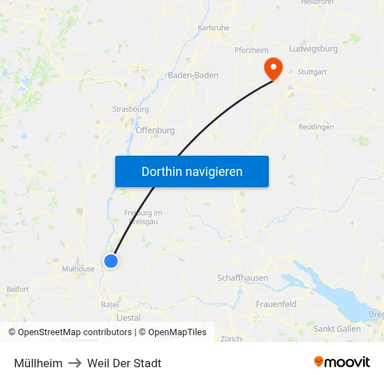 Müllheim to Weil Der Stadt map