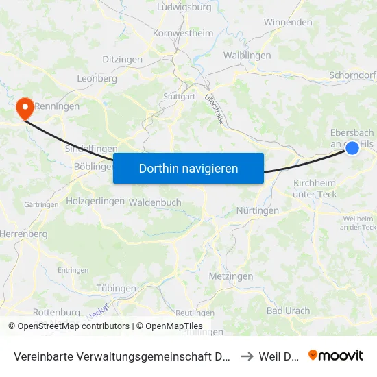 Vereinbarte Verwaltungsgemeinschaft Der Stadt Ebersbach An Der Fils to Weil Der Stadt map