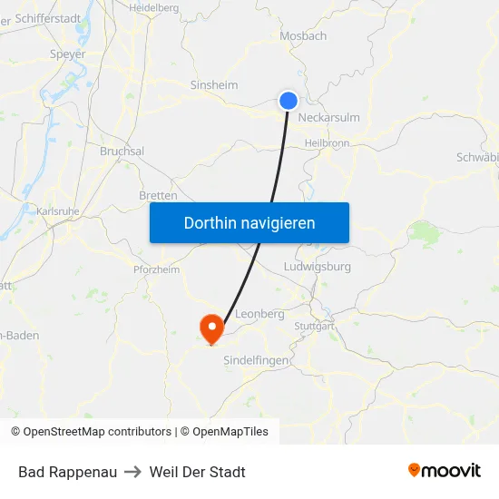 Bad Rappenau to Weil Der Stadt map