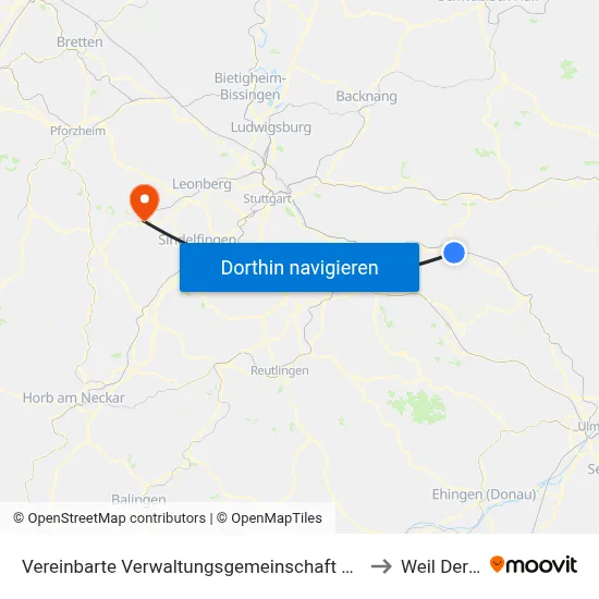 Vereinbarte Verwaltungsgemeinschaft Der Stadt Göppingen to Weil Der Stadt map