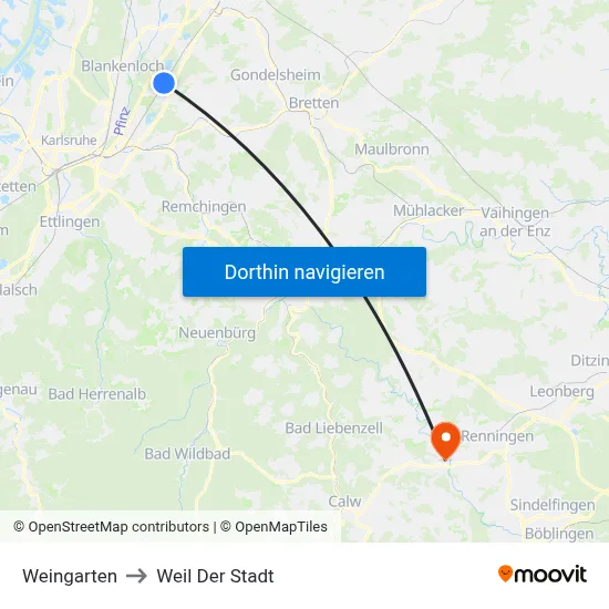 Weingarten to Weil Der Stadt map