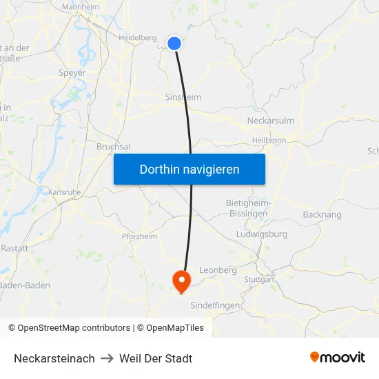 Neckarsteinach to Weil Der Stadt map