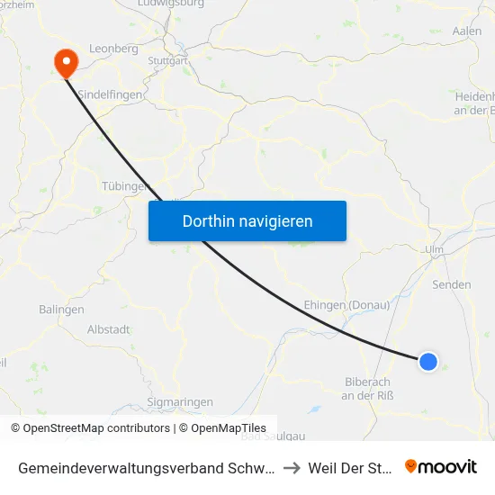 Gemeindeverwaltungsverband Schwendi to Weil Der Stadt map