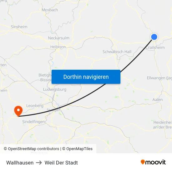 Wallhausen to Weil Der Stadt map