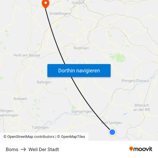Boms to Weil Der Stadt map