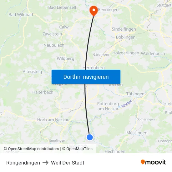 Rangendingen to Weil Der Stadt map