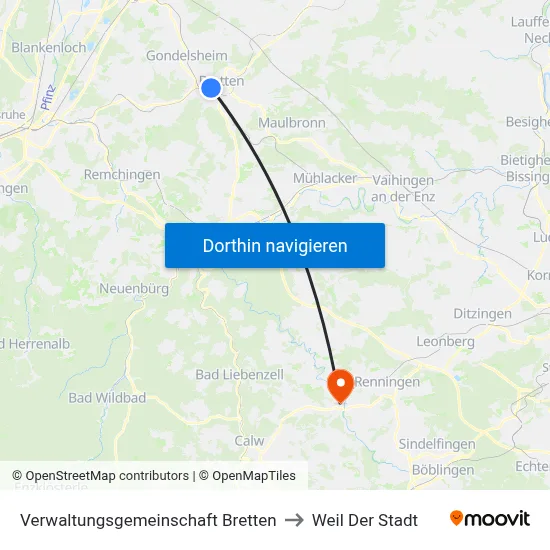 Verwaltungsgemeinschaft Bretten to Weil Der Stadt map