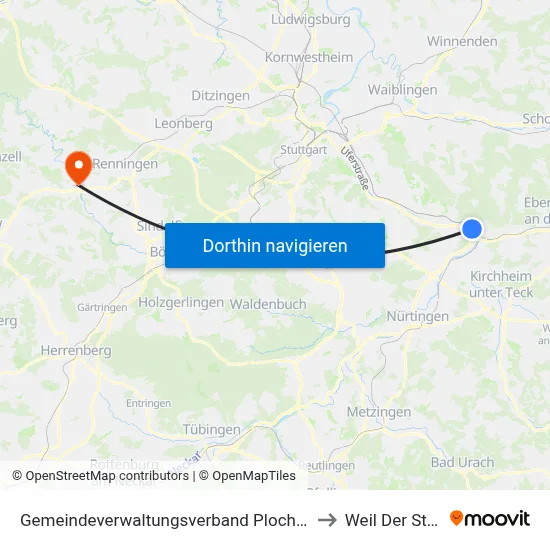 Gemeindeverwaltungsverband Plochingen to Weil Der Stadt map