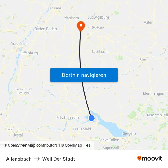 Allensbach to Weil Der Stadt map