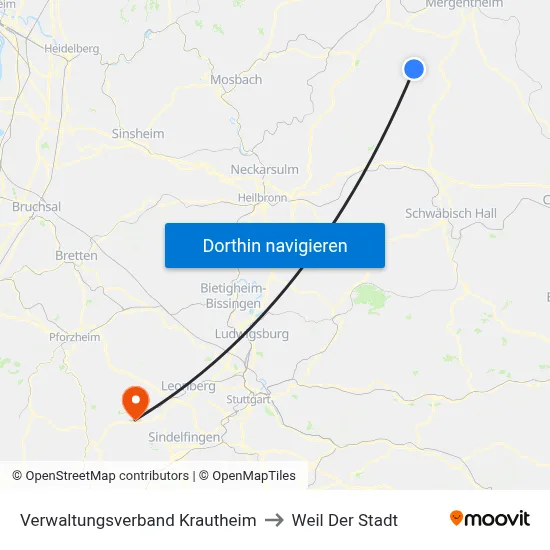 Verwaltungsverband Krautheim to Weil Der Stadt map