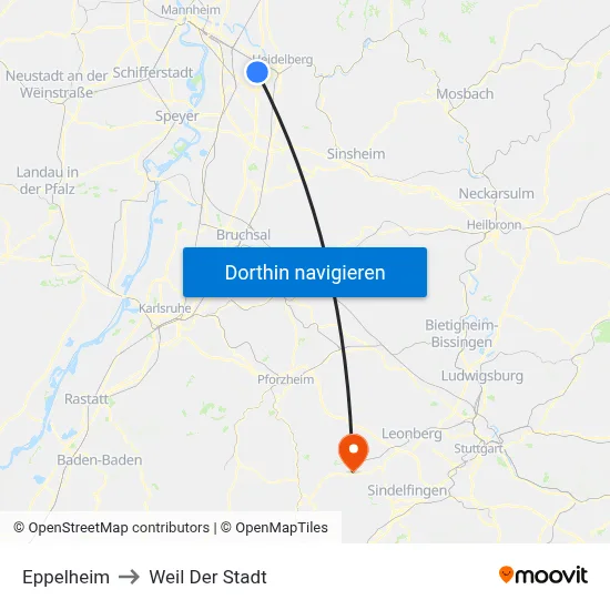 Eppelheim to Weil Der Stadt map