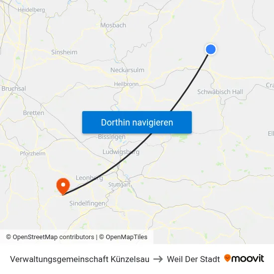 Verwaltungsgemeinschaft Künzelsau to Weil Der Stadt map