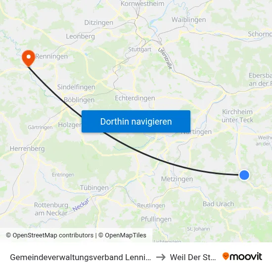 Gemeindeverwaltungsverband Lenningen to Weil Der Stadt map