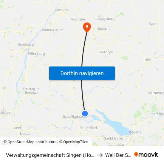 Verwaltungsgemeinschaft Singen (Hohentwiel) to Weil Der Stadt map