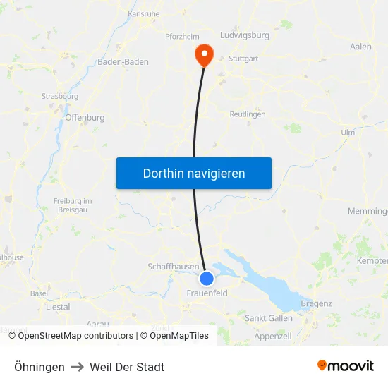 Öhningen to Weil Der Stadt map