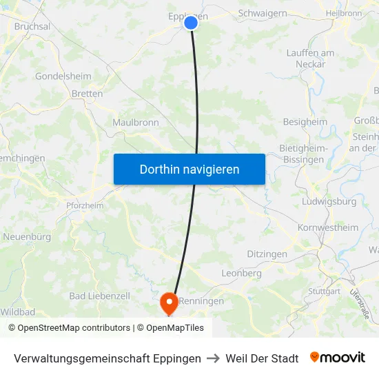 Verwaltungsgemeinschaft Eppingen to Weil Der Stadt map