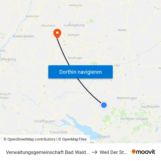 Verwaltungsgemeinschaft Bad Waldsee to Weil Der Stadt map