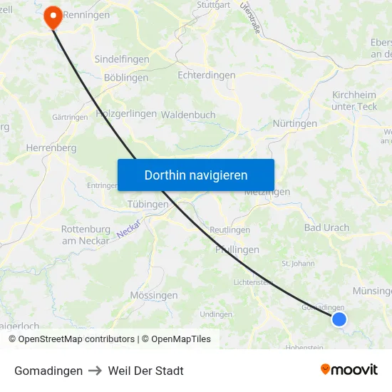 Gomadingen to Weil Der Stadt map