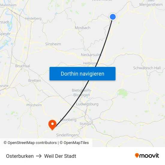 Osterburken to Weil Der Stadt map
