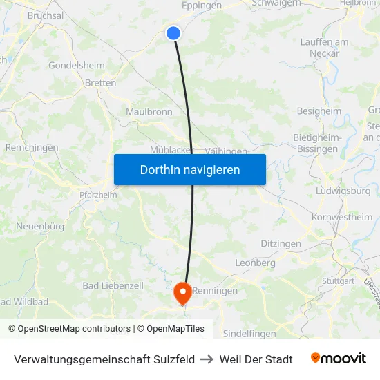 Verwaltungsgemeinschaft Sulzfeld to Weil Der Stadt map