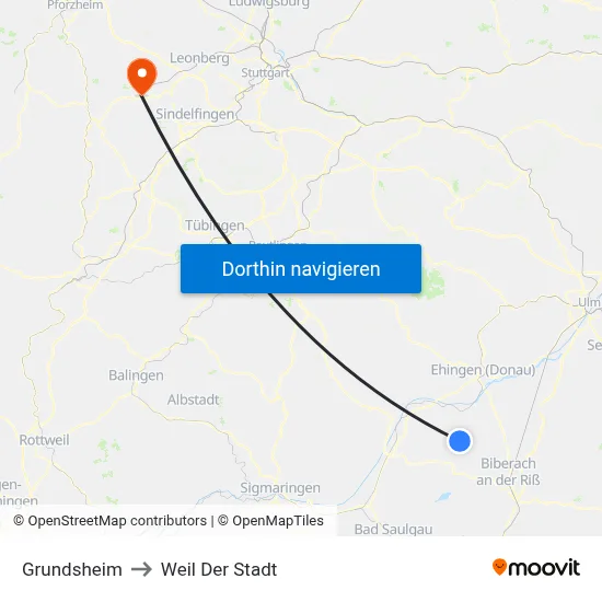 Grundsheim to Weil Der Stadt map