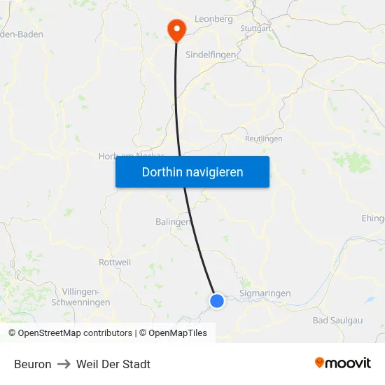 Beuron to Weil Der Stadt map