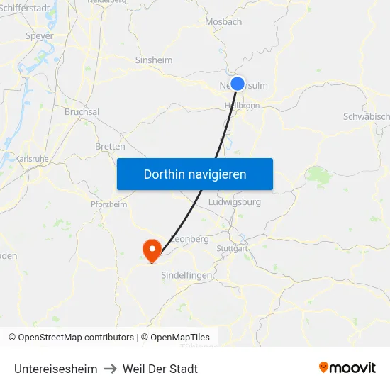 Untereisesheim to Weil Der Stadt map