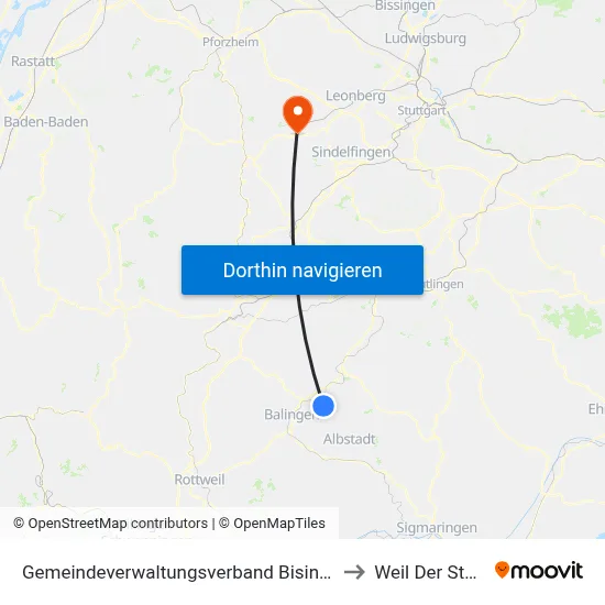 Gemeindeverwaltungsverband Bisingen to Weil Der Stadt map