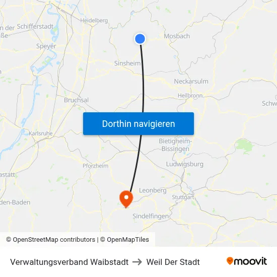 Verwaltungsverband Waibstadt to Weil Der Stadt map