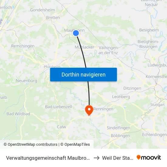 Verwaltungsgemeinschaft Maulbronn to Weil Der Stadt map