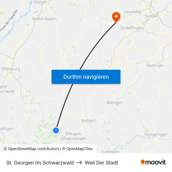 St. Georgen Im Schwarzwald to Weil Der Stadt map