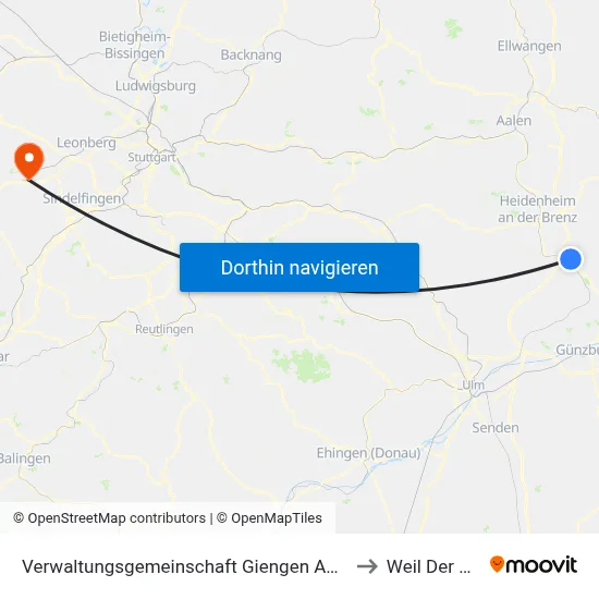 Verwaltungsgemeinschaft Giengen An Der Brenz to Weil Der Stadt map