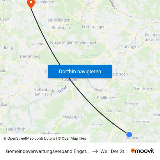 Gemeindeverwaltungsverband Engstingen to Weil Der Stadt map