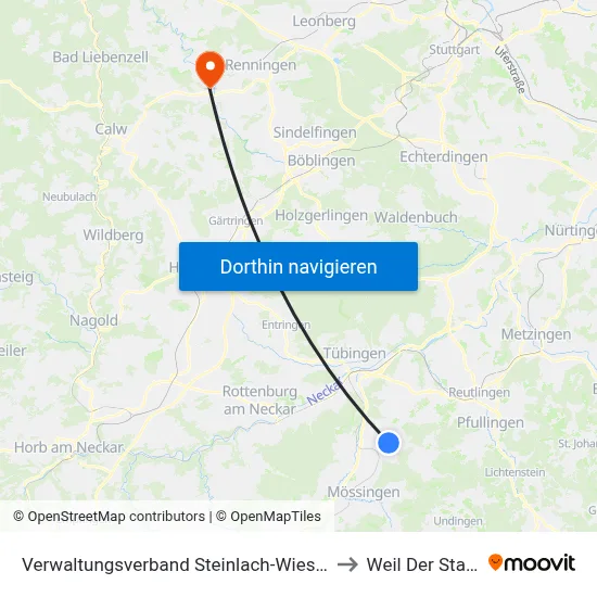 Verwaltungsverband Steinlach-Wiesaz to Weil Der Stadt map