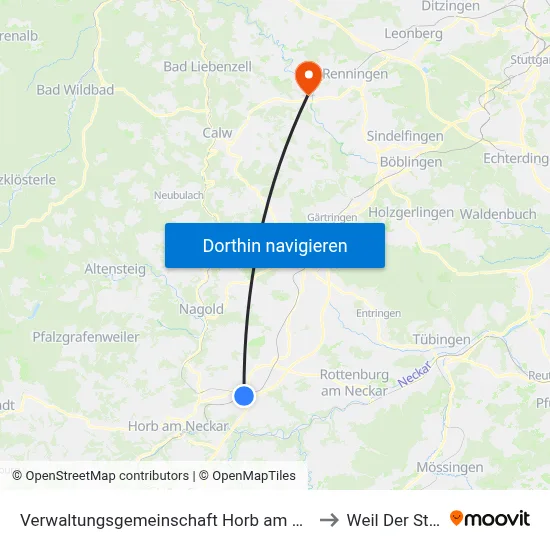 Verwaltungsgemeinschaft Horb am Neckar to Weil Der Stadt map
